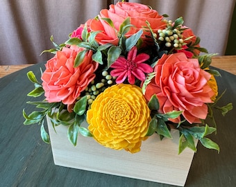 Peach Pink Yellow Wood Flower Box