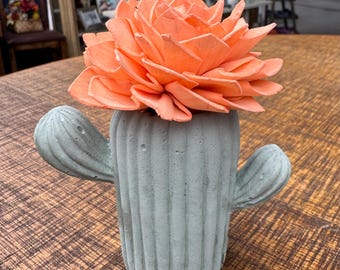 Cement Cactus + Wood Flower (personalized)