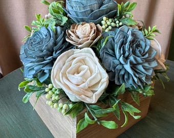 Dusty Blue Wood Flower Box