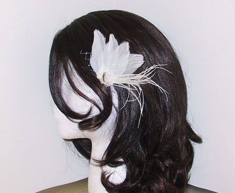 Wedding, Feather, Hair, Accessory, Fascinator, Bridal IVORY WHISPER image 3