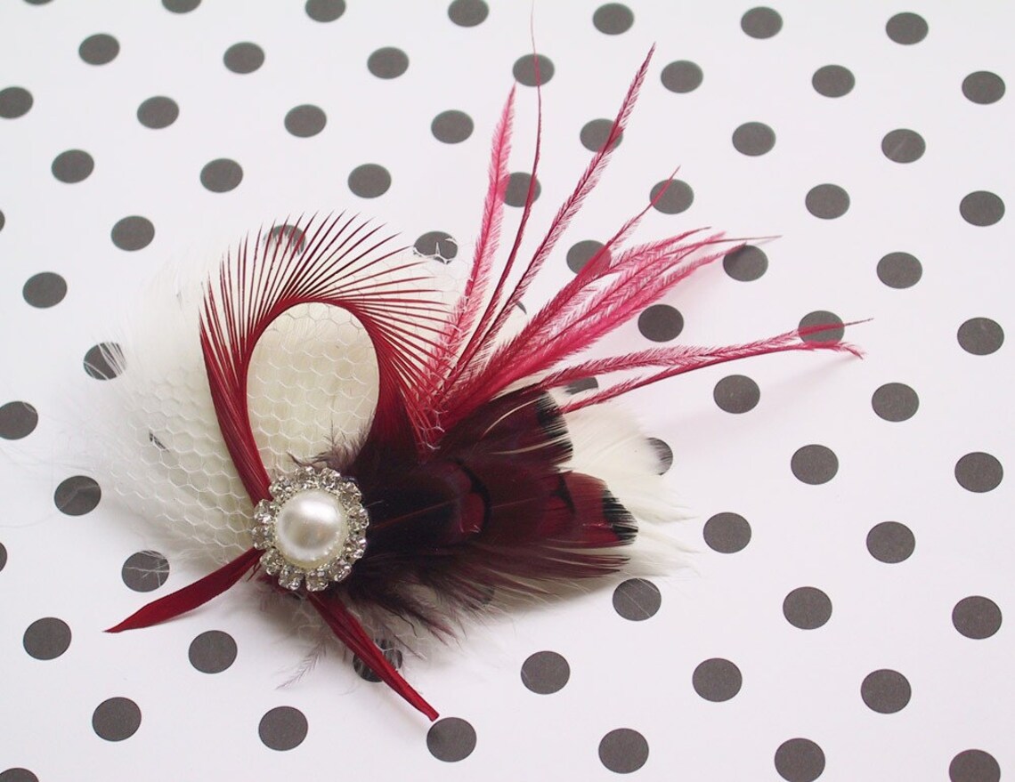 Holiday, Ivory, Feather, Fascinator, Hair, Wedding, Accessory, Red