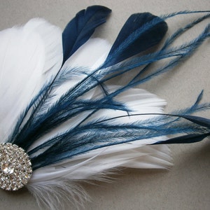 White, Navy, Wedding, hair, accessory, Bridal, Accessories, Feather, hair clip, fascinators, Bride NAVY WEDDING image 3