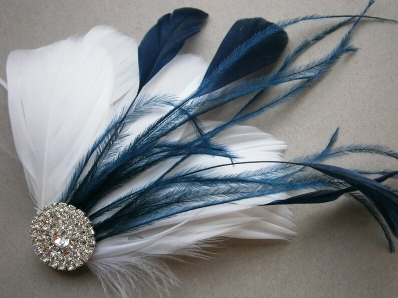 White, Navy, Wedding, hair, accessory, Bridal, Accessories, Feather, hair clip, fascinators, Bride NAVY WEDDING image 3