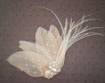 Wedding, Feather, Hair, Accessory, Fascinator, Bridal -IVORY WHISPER