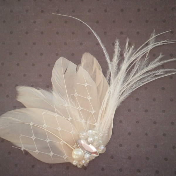 Mariage, Plume, Cheveux, Accessoire, Fascinateur, Mariée -IVORY WHISPER