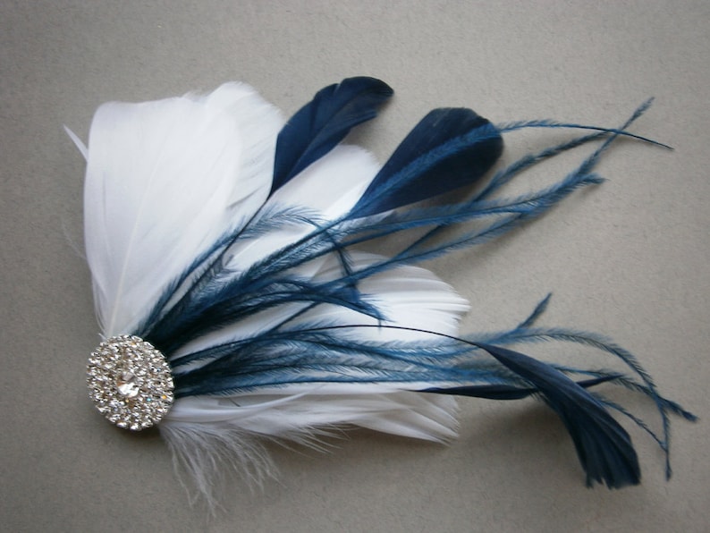 White, Navy, Wedding, hair, accessory, Bridal, Accessories, Feather, hair clip, fascinators, Bride NAVY WEDDING image 2