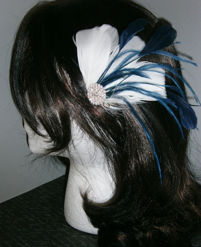 White, Navy, Wedding, hair, accessory, Bridal, Accessories, Feather, hair clip, fascinators, Bride NAVY WEDDING image 5