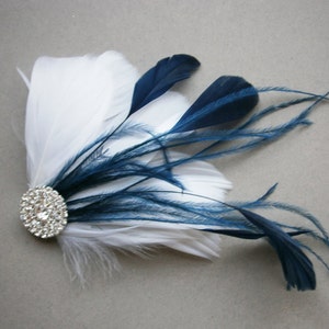 White, Navy, Wedding, hair, accessory, Bridal, Accessories, Feather, hair clip, fascinators, Bride NAVY WEDDING image 1