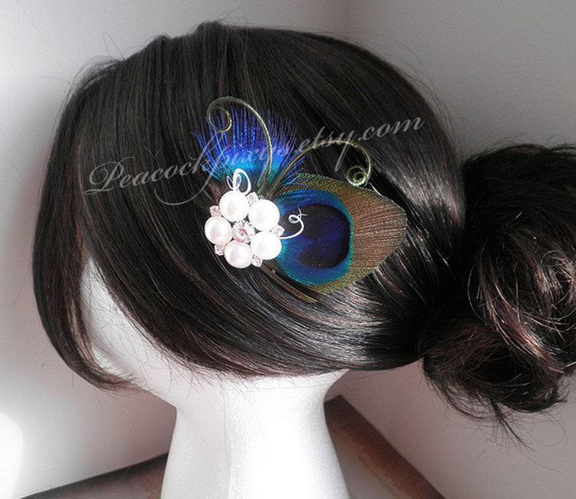 Peacock Wedding Hair Accessories Feather Fascinator Feather Etsy