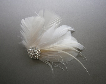 Ivory, feather, white, Weddings, hair, accessory, facinator, Bridal, Fascinators, Bride, veil, ostrich, accessory, comb, jewel, netting
