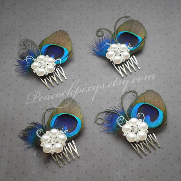 Peacock wedding hair accessories, feather fascinator, feather hair clip, peacock feather comb, bridesmaids, bridal - PRETTY Peacock