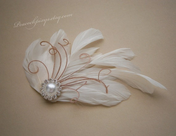 Bridal Feather Fascinator Ivory Hair Clip Rhinestone Pearl Wedding Headpiece Bridal Feather Fascinator, Ivory Rhinestone Hair Clip - Etsy main image 3