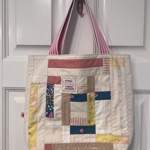 Quilted Patchwork Reversible Tote Bag, Everyday Tote, Market Bag, Bible Bag, Gift, image 2