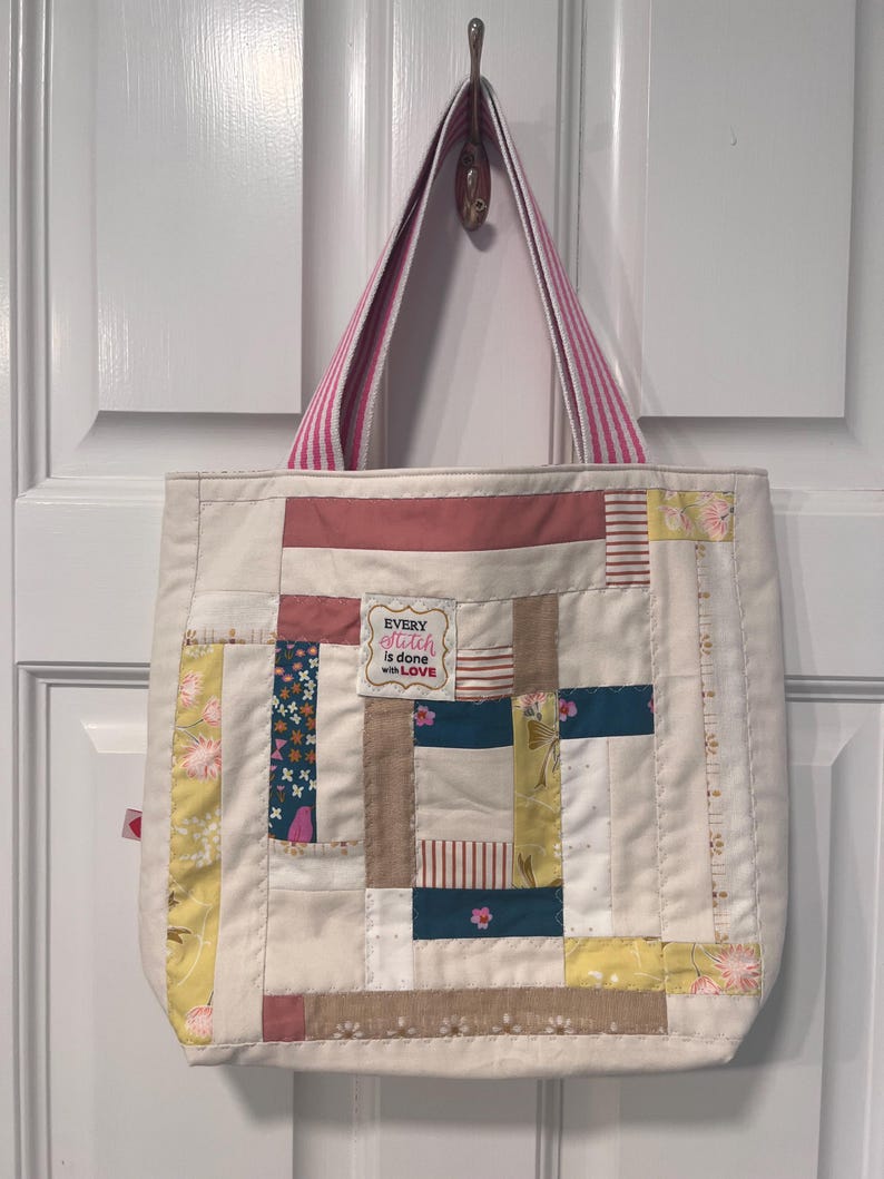 Quilted Patchwork Reversible Tote Bag, Everyday Tote, Market Bag, Bible Bag, Gift, image 2