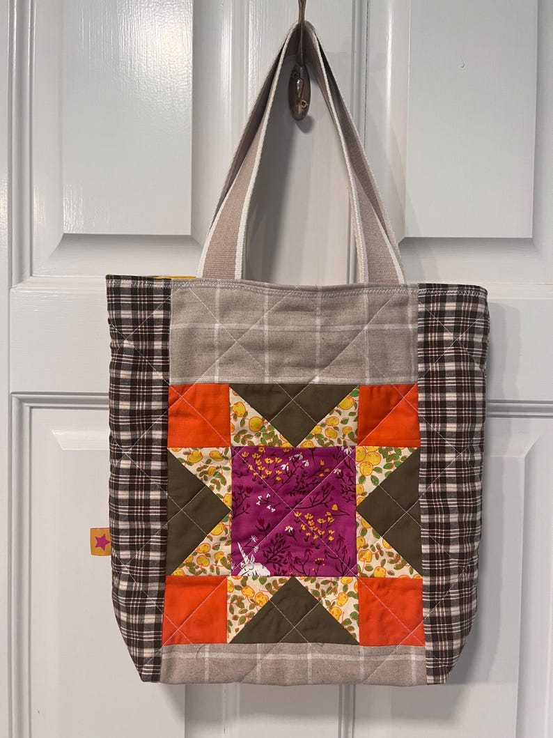 Quilted Patchwork Reversible Tote Bag, Everyday Tote, Market Bag, Bible Bag, Gift, image 3