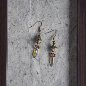 Japanese Windchime Earrings, Hollow Glass Bead, 14K Gold Plated, Geometric Earrings