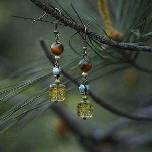Japanese Windchime Earrings, Hollow Glass Bead, 14K Gold Plated, Geometric Earrings