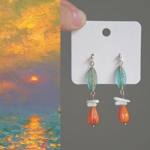 Japanese Windchime Earrings, Hollow Glass Bead, 14K Gold Plated, Geometric Earrings