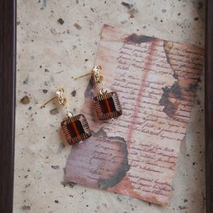Japanese Windchime Earrings, Hollow Glass Bead, 14K Gold Plated, Geometric Earrings Vintage earrings