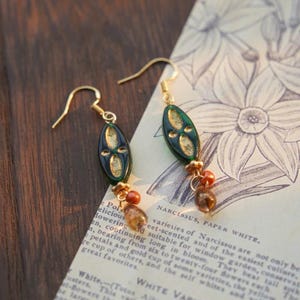 Japanese Windchime Earrings, Hollow Glass Bead, 14K Gold Plated, Geometric Earrings Vintage earrings