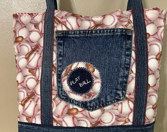 Upcycled Denim Bag: Handmade Ball Stitch Tote