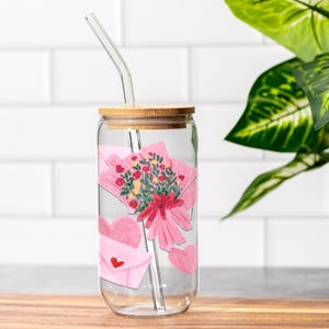 Carta de amor en flor – Frasco floral romántico de vidrio, 473 ml (16 oz) - Perfecto para San Valentín, bodas, aniversarios, regalos y decoración del hogar.
