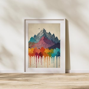 Mountain And Watercolor Wall Art, Digital Printable, Abstact Poster Instant Download, Home Decor, Multicolored  Boho Wall Art For Livingroom