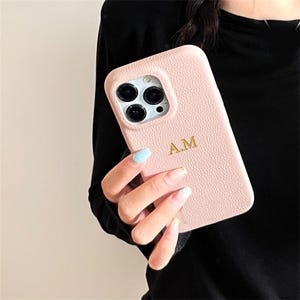 Custom Leather iPhone 16 Case with Monogram – Personalized Initials, Soft Pebbled Texture, Minimalist Gift for Her or Him, Protective Luxury