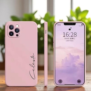 Op maat gemaakt mat iPhone-hoesje | Minimalistisch gepersonaliseerd soft-touch telefoonhoesje met naam | Siliconenhoesje voor iPhone – strak beschermend cadeau