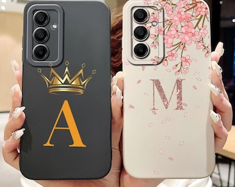 Custom Samsung Galaxy A16 5G Case | Custom Letter Phone Case with Floral or Crown Design | Personalized Stylish Initial Case