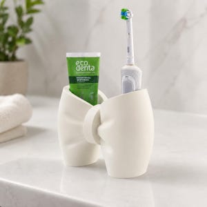 Soporte para cepillos de dientes, organizador de tocador con cinta, almacenamiento de brochas de maquillaje, decoración de baño con lazo