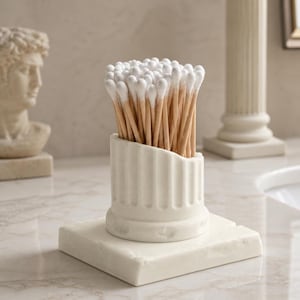 Porta cotton fioc a colonna greca, organizer per cotton fioc, decorazione classica per il bagno, contenitore per il mobiletto del bagno