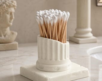 Greek Column Cotton Swab Holder, Q Tip Organizer, Classical Bathroom Decor, Vanity Storage