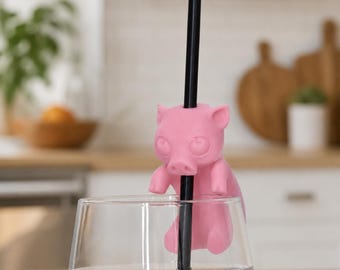 Piggy Straw Buddy, Drink Charm, Party Cup Marker, Animal Lover Gift, Reusable Accessory