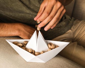 Origami Snack Bowl, Pistachio Shell Holder, Nut Serving Tray, Movie Night Gift