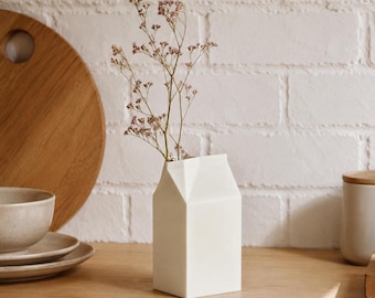 TetraBrick Vase, Dry Flower Holder, Carton Style Decor, Minimalist Shelf Accent, Housewarming Gift