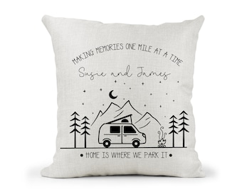 Personalised pop top  Camper Van Motorhome Campervan Cream Canvas Cushion,  home is where we park it , Home Decor, Wedding, Anniversary Gift