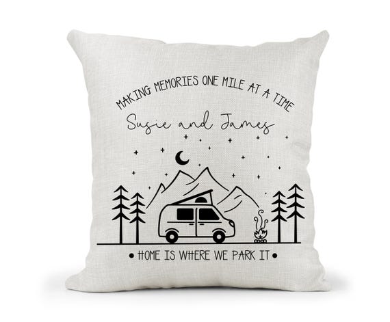 Personalised pop top  Camper Van Motorhome Campervan Cream Canvas Cushion,  home is where we park it , Home Decor, Wedding, Anniversary Gift