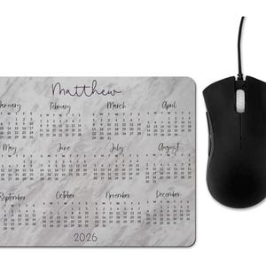 Personalised grey pattern  mouse mat. computer mouse pad.. rubber. computer mouse..  yearly - monthly 2026 calendar - stylish office gift