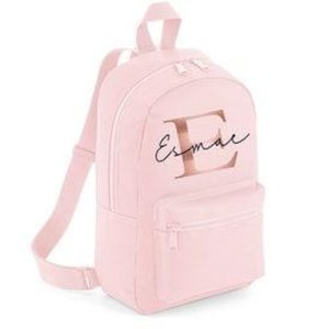 Personalised mini rucksack backpack baby pink girls nursery bag school bag cute initial and name