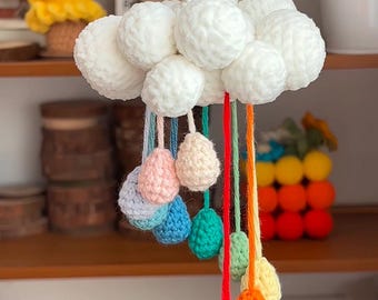 Crochet Rainbow Cloud Car Charm – Handmade Rearview Mirror Accessory