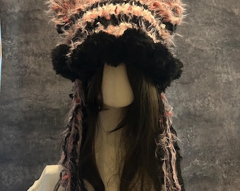 Oversized Crochet Cat Ear Beanie: Striped Kitty Hat, Handmade Accessory,Handmade