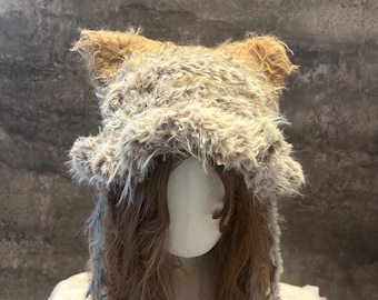 Crochet Cat Ear Beanie, Fluffy Furry Winter Hat, Handmade