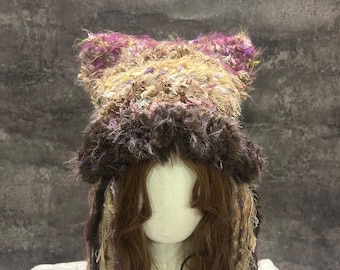 Handmade Forest Berry Cat Ear Hood | Fairycore Cosplay Hood | Crochet Hooded Scarf | Forest Witch Hood | Cottagecore Festival Hood