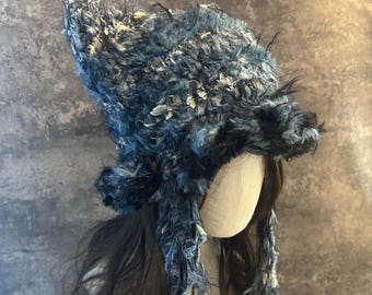 Handmade Crochet Cat Ear Beanie, Fluffy Pastel Winter Cap