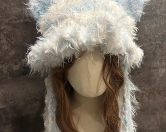 Handcrafted Cat Ear Beanie, Fuzzy Cat Ear Earflap Beanie - Handmade Crochet Winter Hat, Knit Hat