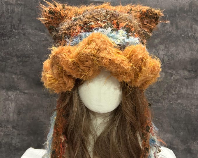 Featured listing image: Handmade Crochet Cat Ear Hood, Autumn Woodland Fairycore Hat