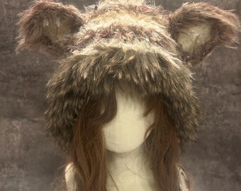 Fluffy Cat Ear Earflap Beanie, Handmade Crochet Winter Hat, Cozy Birthday Gift