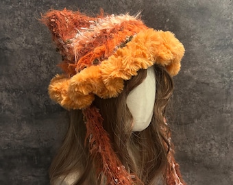 Handcrafted Cat Ear Beanie, Fuzzy Cat Ear Earflap Beanie - Handmade Crochet Winter Hat, Knit Hat, Plush and Warm, Handmade Cosplay Hood