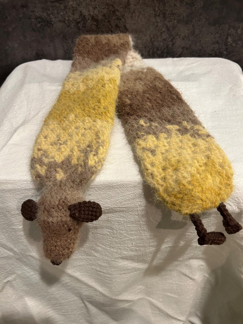 Crochet Dachshund Scarf, Sausage Dog Scarf, Handmade Scarf, Cute Winter Neck Scarf, Dog Lover Gift Honey Butter Dog